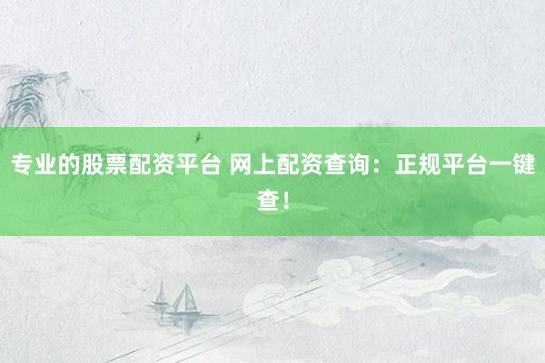 专业的股票配资平台 网上配资查询：正规平台一键查！