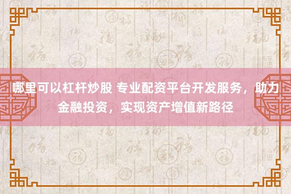 哪里可以杠杆炒股 专业配资平台开发服务，助力金融投资，实现资产增值新路径