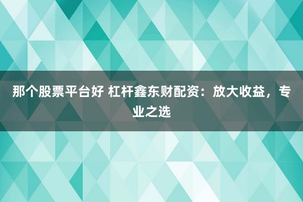 那个股票平台好 杠杆鑫东财配资：放大收益，专业之选