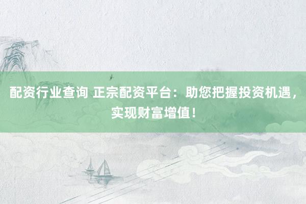 配资行业查询 正宗配资平台：助您把握投资机遇，实现财富增值！