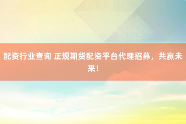 配资行业查询 正规期货配资平台代理招募，共赢未来！