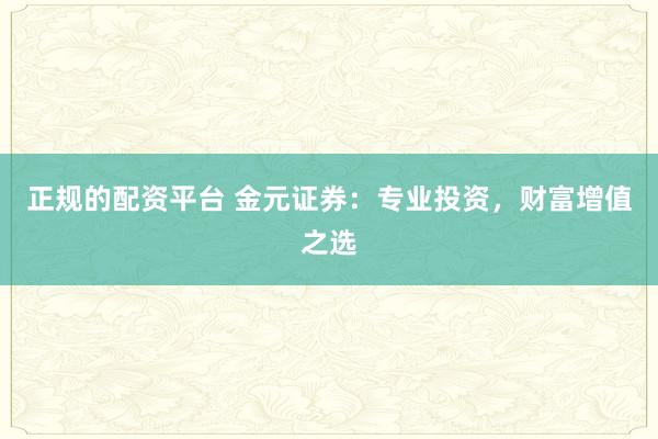 正规的配资平台 金元证券：专业投资，财富增值之选