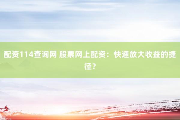 配资114查询网 股票网上配资：快速放大收益的捷径？