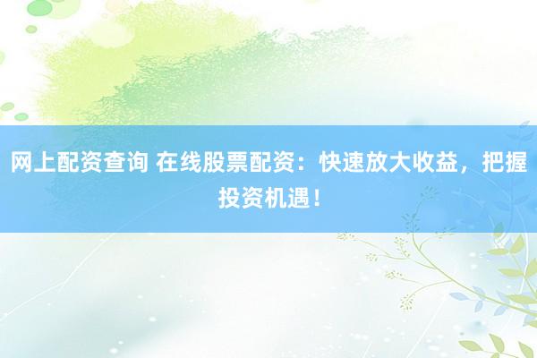 网上配资查询 在线股票配资：快速放大收益，把握投资机遇！