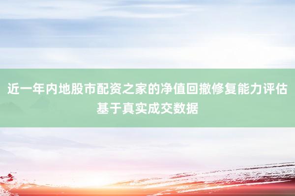 近一年内地股市配资之家的净值回撤修复能力评估基于真实成交数据